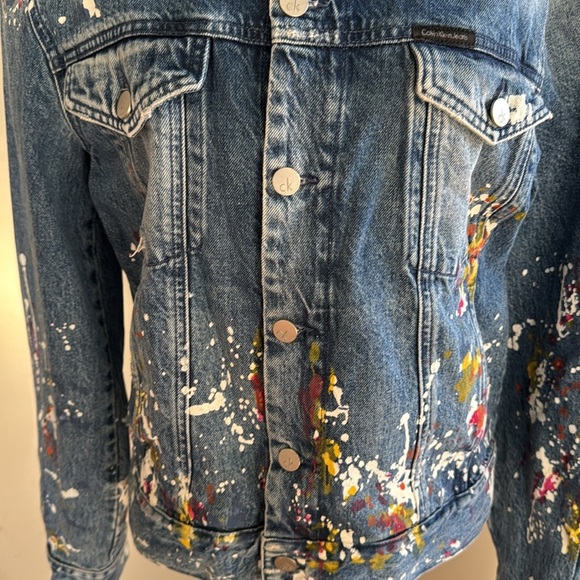 Calvin Klein Jeans Cotton Paint Splatter Colorful Denim Jacket Size S - Picture 7 of 16